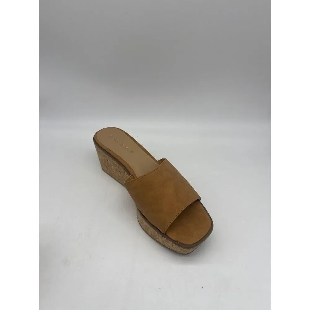 Sun + Stone Charlotte Women Tan Open-Toe Slip-On Wedge Shoe Size 8.5